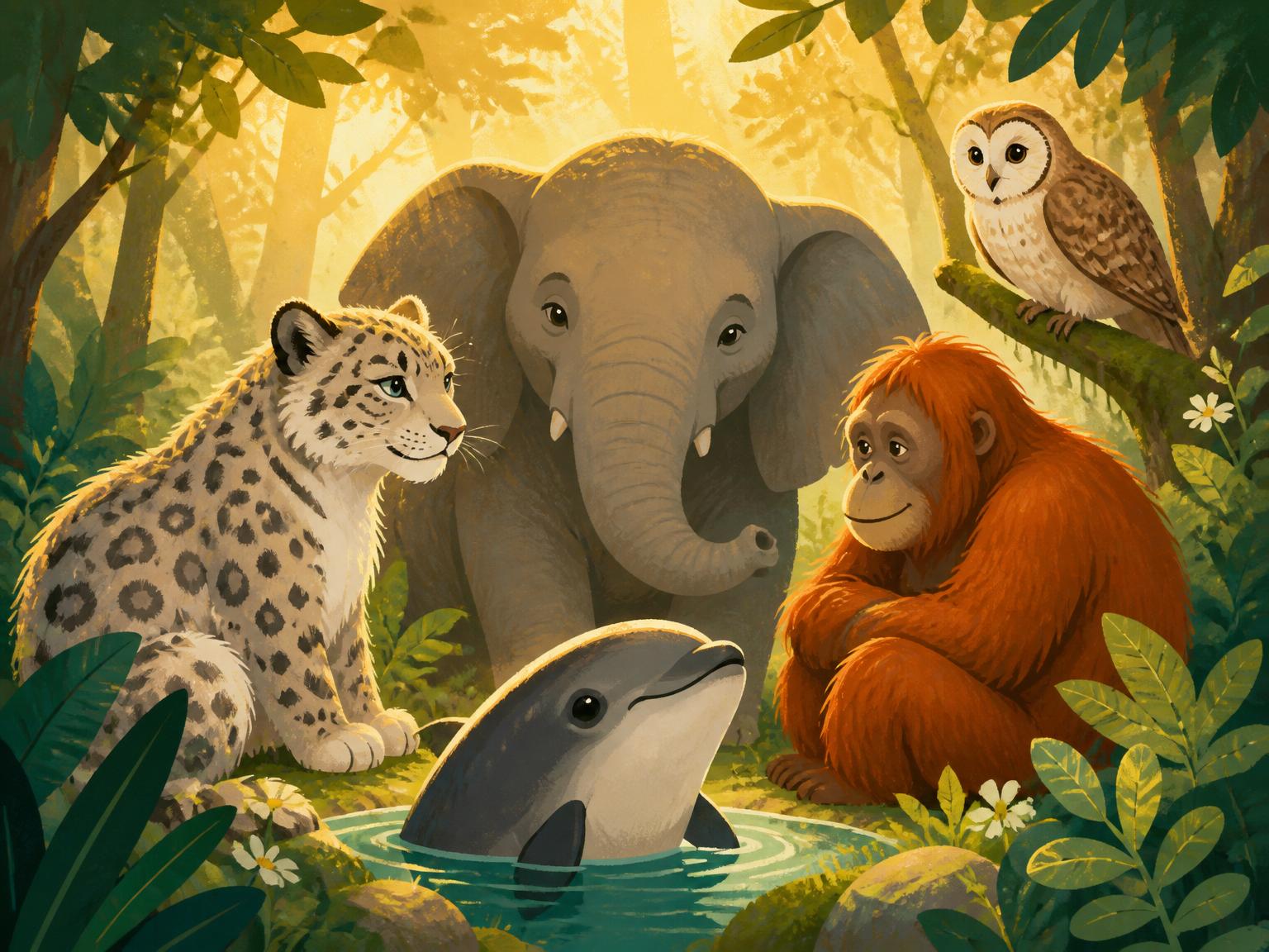 Illustrated animals from a kid conservation app